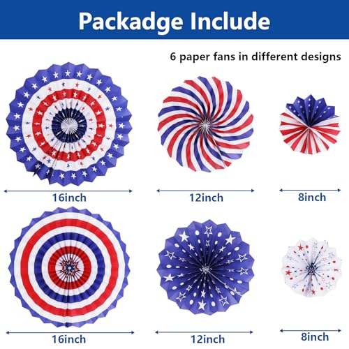 Image of 20Pcs 4th /Fourth of July Patriotic Decorations Set Independence Day Decor Red White Blue Paper Fans USA Flag Pennant Star Streamer Hanging Swirls Party Decor Supplies for Memorial Day, Flag Day