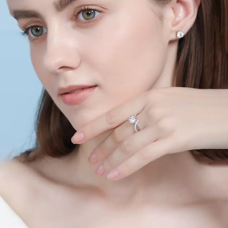 1 Karat Verlobungsring Damen Gold 9K/14K/18K Namensring Gravur Damen mit Zirkon Personalisierte Ringe Diamond Ring Familieringe Mit Wunschnamen Gravur Geschenk für Frauen mit CZ