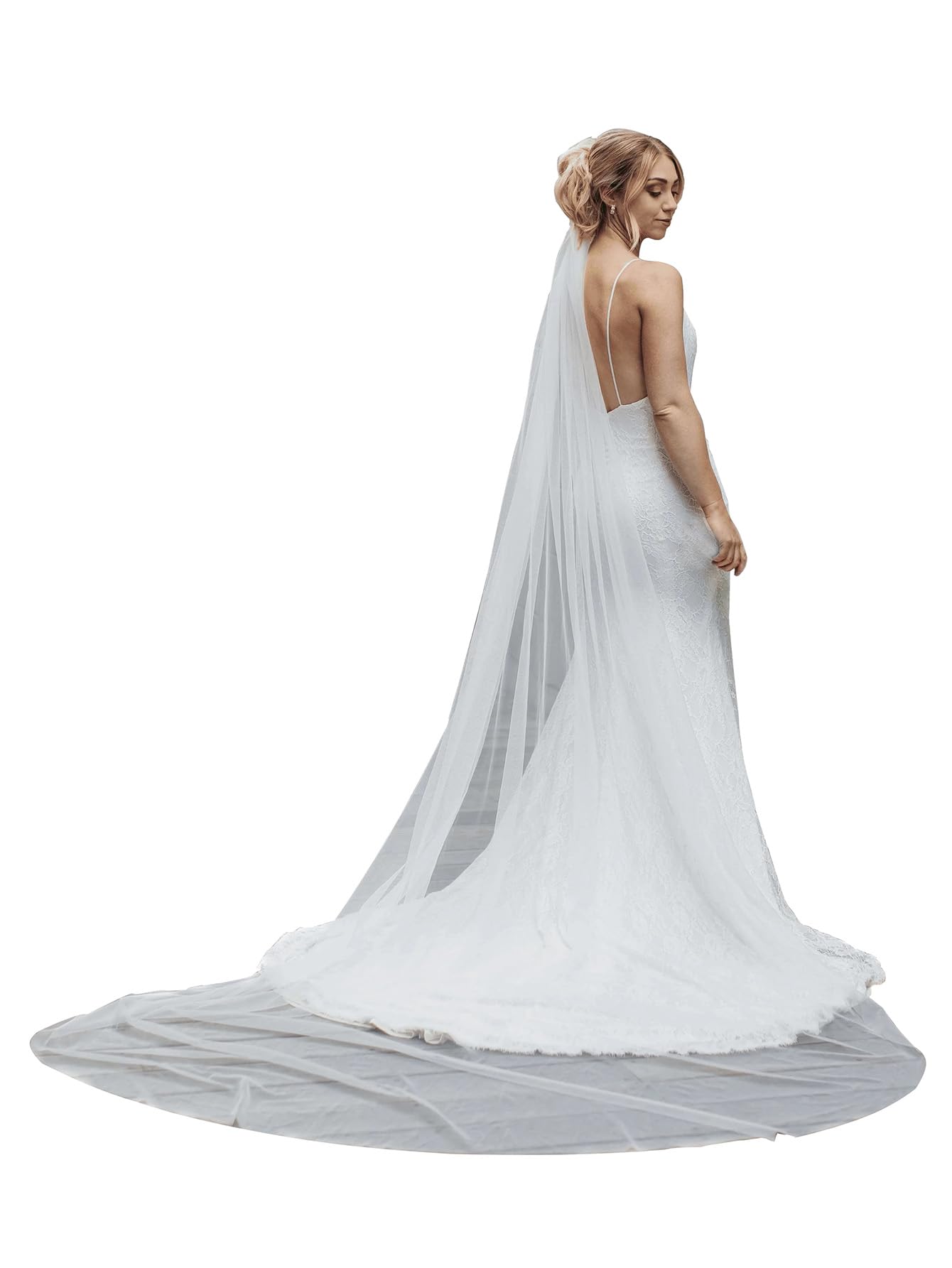 AiberLisha Long Cathedral Simple Drop Tulle Bridal Wedding Veil with Comb