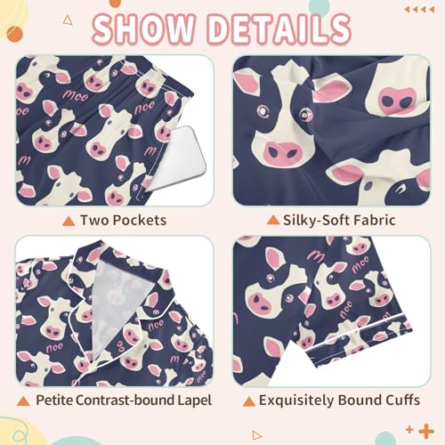 senya Cow Head A Satin Summer Pajama Sets Silk Short Sleeve Button Down Sleepwear3