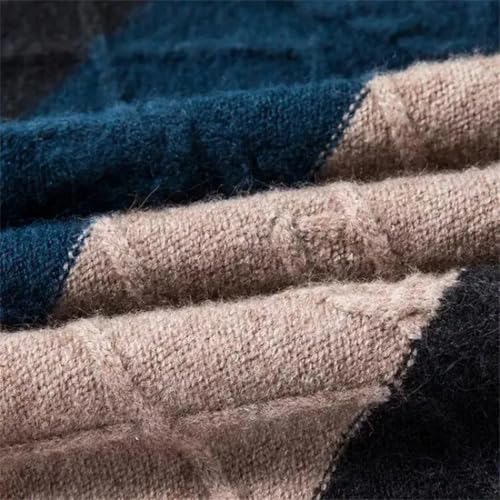 Mens Winter O-Neck Sweater Patchwork Striped Thicken Warm Knit Pullover3