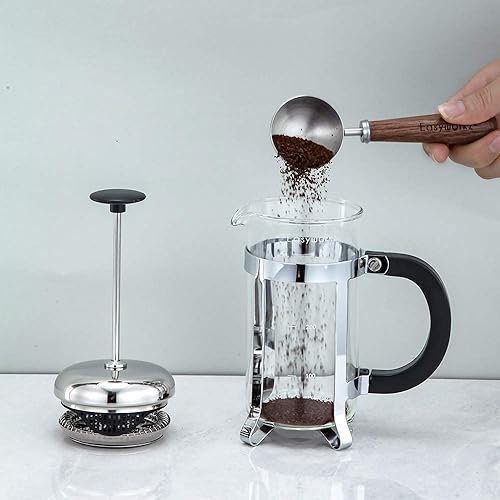Miniatura 9 de Easyworkz Eclipse - Prensa francesa de 27 onzas, con cuchara medidora de acero inoxidable retro de 0.35 onzas, color plateado