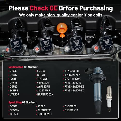 Image of BDFHYK Ignition Coil Pack UF553 and Iridium Spark Plug SP589 Compatible with Ford F150 2015-2017 Ford Edge Flex Explorer 2011-2016 Lincoln MKS MKT MKX MKZ Ford Oem Coil Pack 3.5L Set of 6