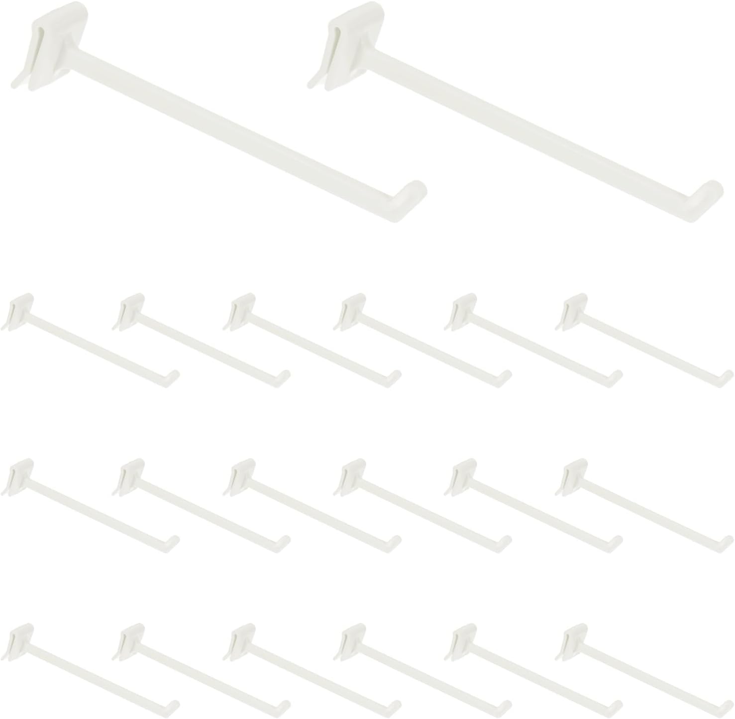 uxcell 20Pcs Slat Wall Panel Hooks, 5 Inch Plastic Slat Wall Accessories Gridwall Hooks Shelves Hanging Accessories for Garage Craft Room Storage Wall Shop Retail, White