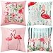 Set di 4 federe decorative con fenicottero, 45 x 45 cm, dimensioni standard, con foglie tropicali, per divano, divano, vacanze, decorazione per la casa (rosa)