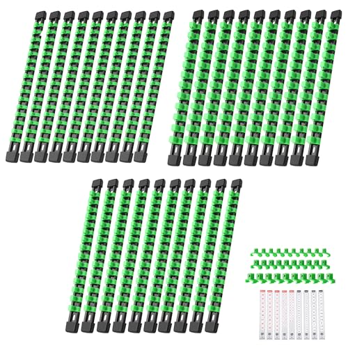 Image of Reniteco 27-Pack Socket Organizer Set, 1 /4 inch x 160 3 /8 inch x 150 1 /2 inch x 120 Clips | 306 Clip Capacity, Havy-Duty ABS Socket Rails, Removable Clips, Drive Socket Storage, Toolbox Drawer or Wall Mount