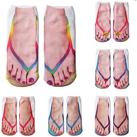 3D Pattern Socks,Funny Flip Flop Socks, Manicure Print Flip Flop Socks,Women Print Socks,Sandal Socks Low Cut Ankle Silly Socks (6 Pairs - B) Cover