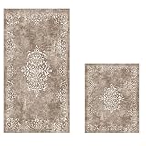 Fabricado en: Poliéster WELL HOME MOBILIARIO & DECORACIÓN Set de alfombras de baño (2 Piezas) Beige y Blanco