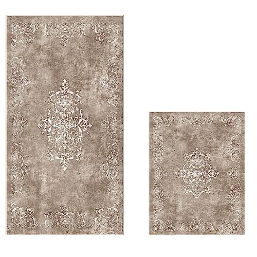 WELL HOME MOBILIARIO & DECORACIÓN Set de alfombras de baño (2 Piezas) Beige y Blanco