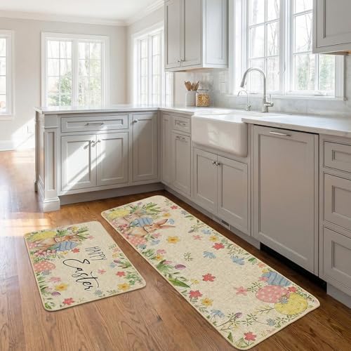 Easter Kitchen Rugs Set, 2pcs Skid Kitchen Floor Rug and Mat Spring Kitchen Rug, Standing Floor Mat for Bedroom, Living Room, Hallway(40x60+40×120cm) - Image 3
