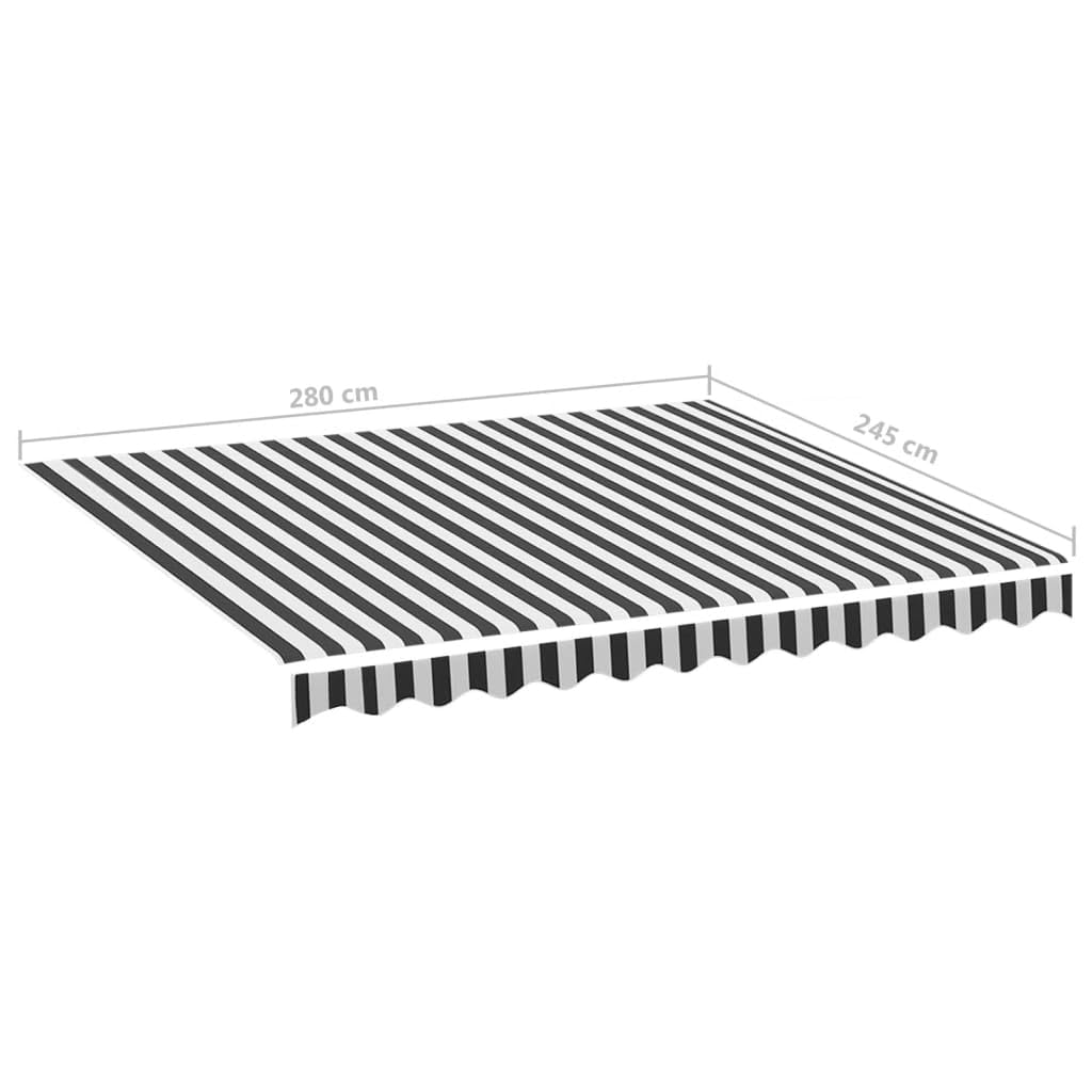 Toile de store de rechange en tissu de rechange pour fenêtre, balcon ou jardin, design léger, résistant aux UV, anthracite et blanc, 280 x 245 cm