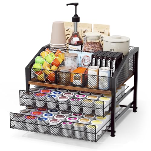 Homsorout Coffee Bar Organizer - Coffee Station for Countertop, Metal and Wood K Cup holder Storage...
