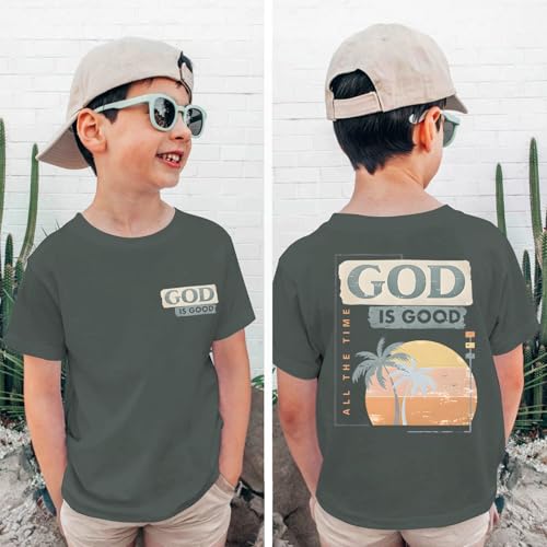 Image of KEEVICI Boys God is Good Shirt Christian Faith Shirts for Kids Jesus Beach Palm Tree Hawaiian Tshirt Graphic Tees Cotton Tops