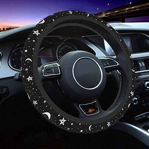 Steering Wheel Covers for Car, Black Moons White Stars Car Steering