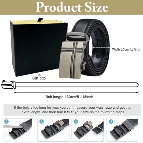 Image of GUSTAVE Automatic Leather Belt For Men, Width 3.5 Cm, Length 130 Cm, Ideal Belt For Men Leather - Versatile And Durable, Perfect For Formal And Casual Wear(Including Gift Box),black
