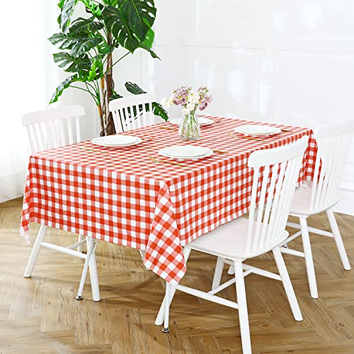 Romanstile Rectangle PVC Table Cloth Gingham Checkered Tablecloths Wipeable Plastic Tablecloth Waterproof for Christmas Party Birthday Picnic dining,Gingham fabric,Summer 55x78 inch, Red and White - Image 3