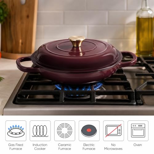 Image of Dutch Oven Enameled Cast Iron with Lid - Big Dual Handles - Oven Safe up to 500F - Classic Round Pot for Versatile Cooking (Fig, 7 QT)