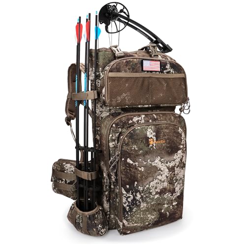 FunVZU Hunting Backpacks for Men,Saddle Hunting Bag with Bow Holder, Lage Compound Bow Hunting Backpack & Duffle Bags, Deer Hunting Backpack with Rifle Holder (Truetimber Strata)