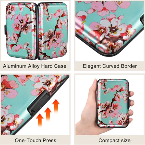 Image of ELFISH Mini RFID Aluminum Wallet Credit Cards Holder Business Card Case Metal ID Case for Men Women(Pink Peach Blossom