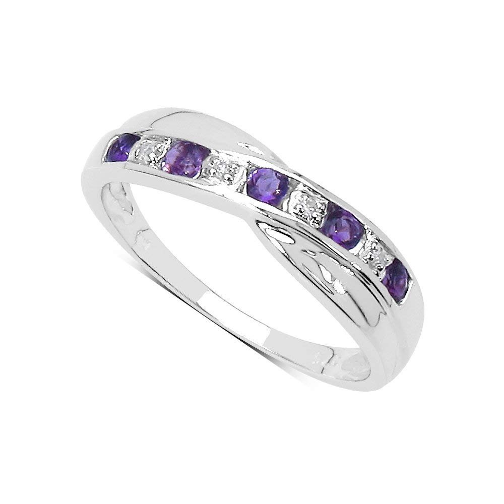 The Diamond Ring Collection: 9ct White Gold Amethyst and Diamond Channel Set Crossover Eternity Ring, Mothers Day, Anniversary, Ring Size H,I,J,K,L,M,N,O,P,Q,R,S,T,U,V,W
