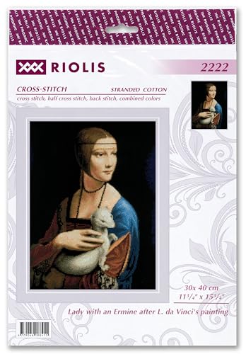 Image of RIOLIS - Lady with an Ermine After L. da Vinci 2222, Cross Stitch Kits 11 inchx15, Cross Stitch Kits for Adults, Counted Stitch Kits, Embroidery Kit for Beginners & Advanced, Crossstitching Kits