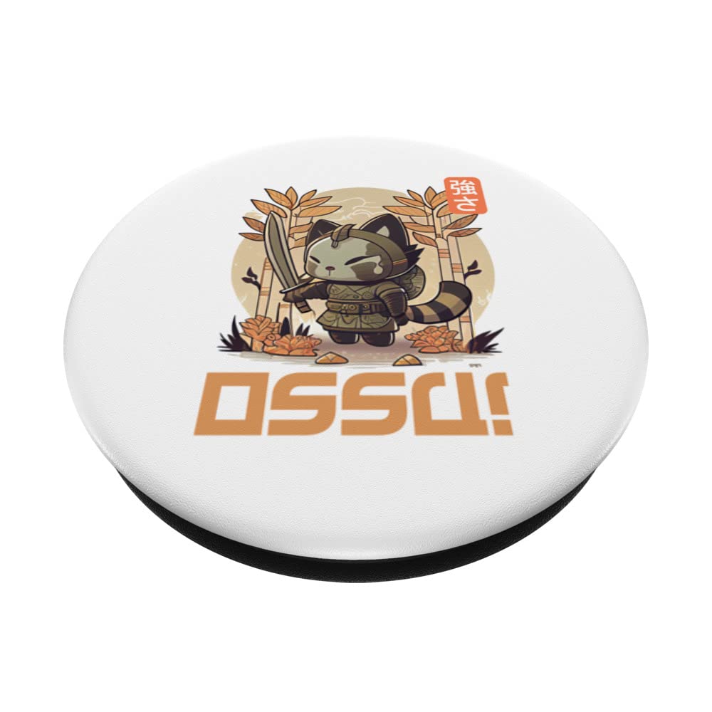 Ossu! Bamboo Garden Kitten Samurai Graphic for Girls Boys PopSockets Swappable PopGrip, Black - Image 2