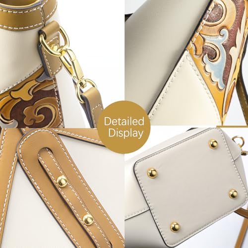 Image of Women's Leather Tote Bag & Large Capacity Hand-Carved Cloud Design, Full-Grain Cowhide