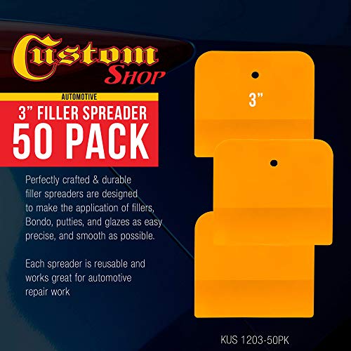 Custom Shop - 3 Inch Body Filler Spreaders (Box Of 50) For Automotive Body Fillers, Putties And Glazes - Easy, Precise, And Reusable Application - 50 Pack #TOP1