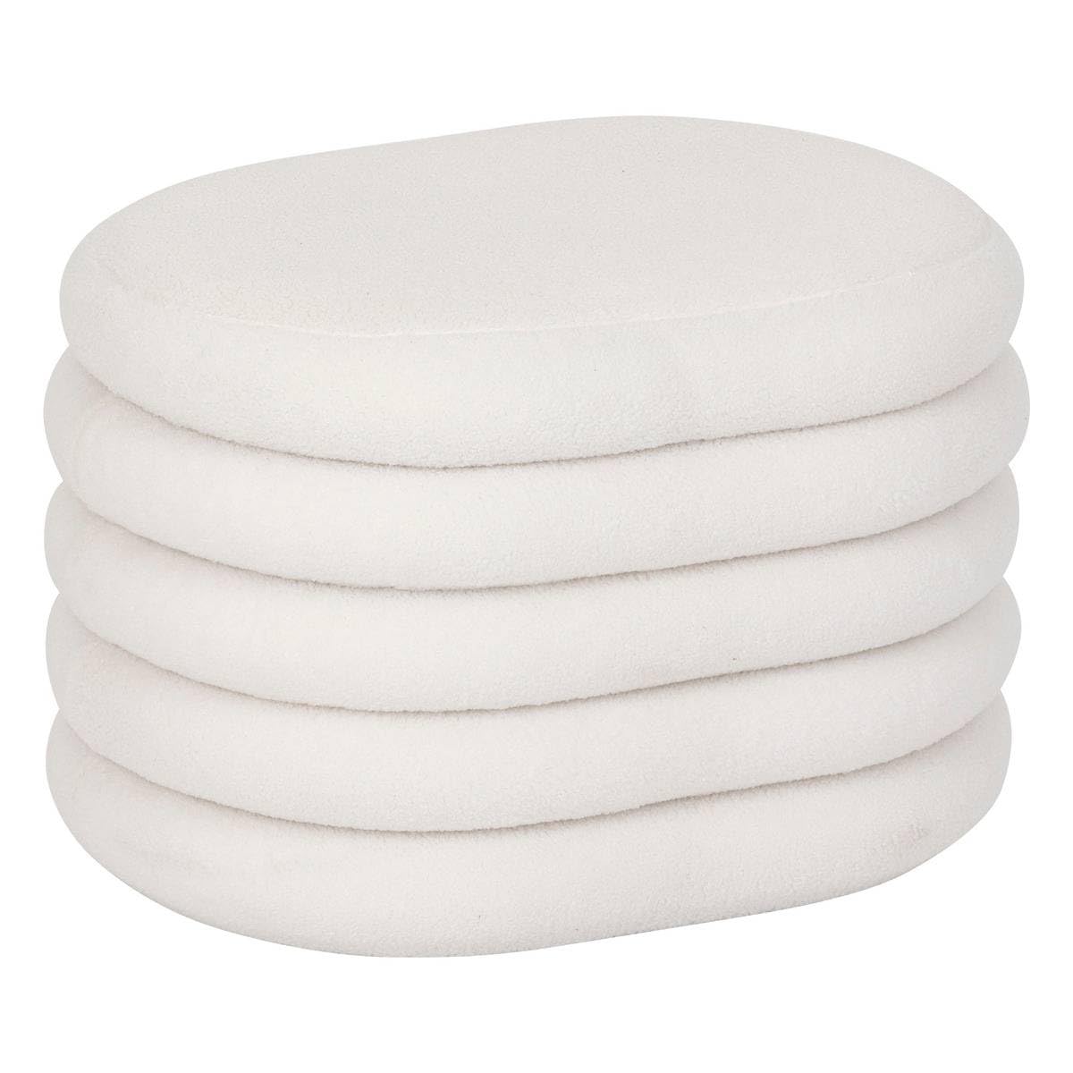 Atmosphera - Pouf Coffre Giulia, Tissu Bouclette Blanc, L 59 x P 45 x H 40 cm - pour Salon, Chambre, Entrée, Meuble de Rangement