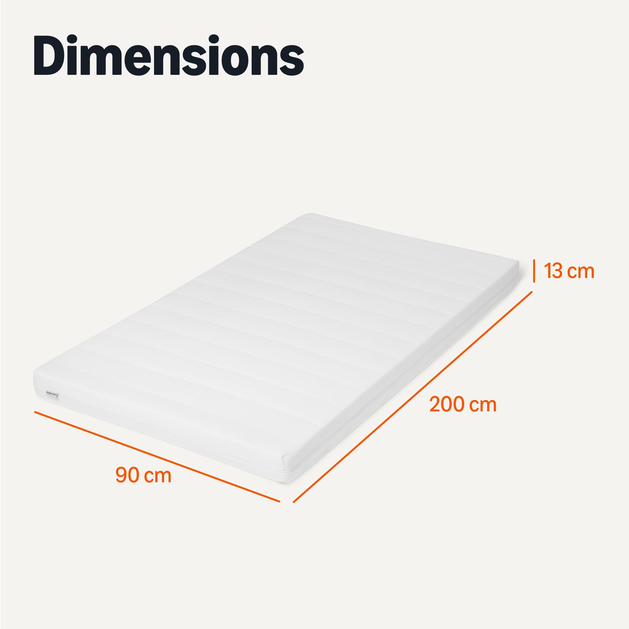 Amazon Basics Matelas en Mousse Confortable, H3, Fermeté Moyenne, Certifié Oeko-Tex, Housse Lavable, Hauteur 13cm, Taille 90cm x 200cm