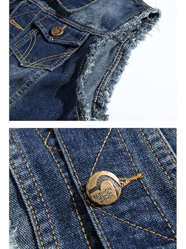 Image of Idopy Men`s American Flag Retro Ripped Denim Jeans Vest Sleeveless Jacket