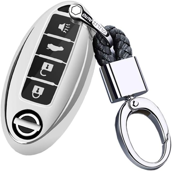 ontto Premium TPU silikonowe etui na kluczyk samochodowy do Nissan 4 przyciski klucze etui ochronne etui do Infiniti Q50 FX35 Q70 QX70 G37 FX Smart kluczyków samochodowych z pękiem kluczy - srebrne