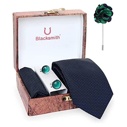 Image of BLACKSMITH Tie, Cufflink, Pocket Square, Lapel Pin, Set of 4 for Men [ Free Size ]