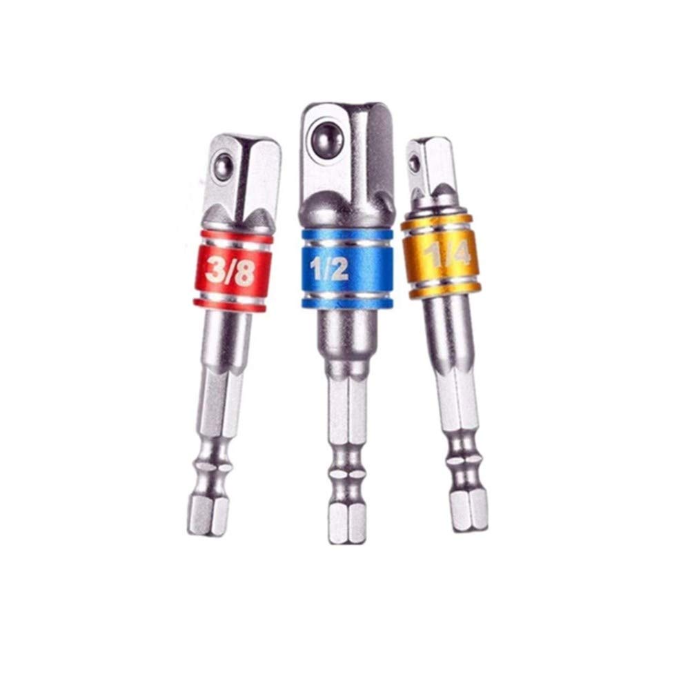 FLZOSPER 3-Piece Adapter Impact Driver Set，1/4’’3/8’’1/2’’Inch Contivision Impact Socket Adapter Extension Set Turns Power Drill Into High Speed Nut Driver