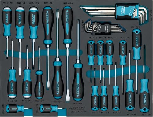 HAZET Juego de destornilladores 163-373/39N, 39 piezas, 1,5-10 mm, PH1-PH3, T6-T40, ranurado, Phillips, interior Torx hexagonal, incluye destornillador con tapa de impacto y llaves angulares