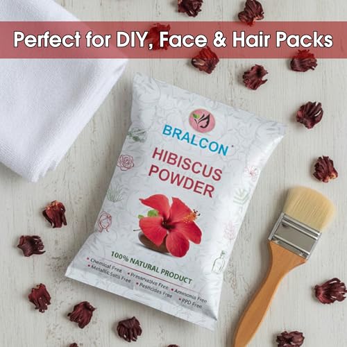 Image of BRALCON Hibiscus Powder - 100gm, Natural Pure Hibiscus Rosa-Sinensis Flower Powder for Face Pack and Hair Mask, Hair Conditioner for Dull Hair & Dry Scalp, Gudhal Ka Phool Powder