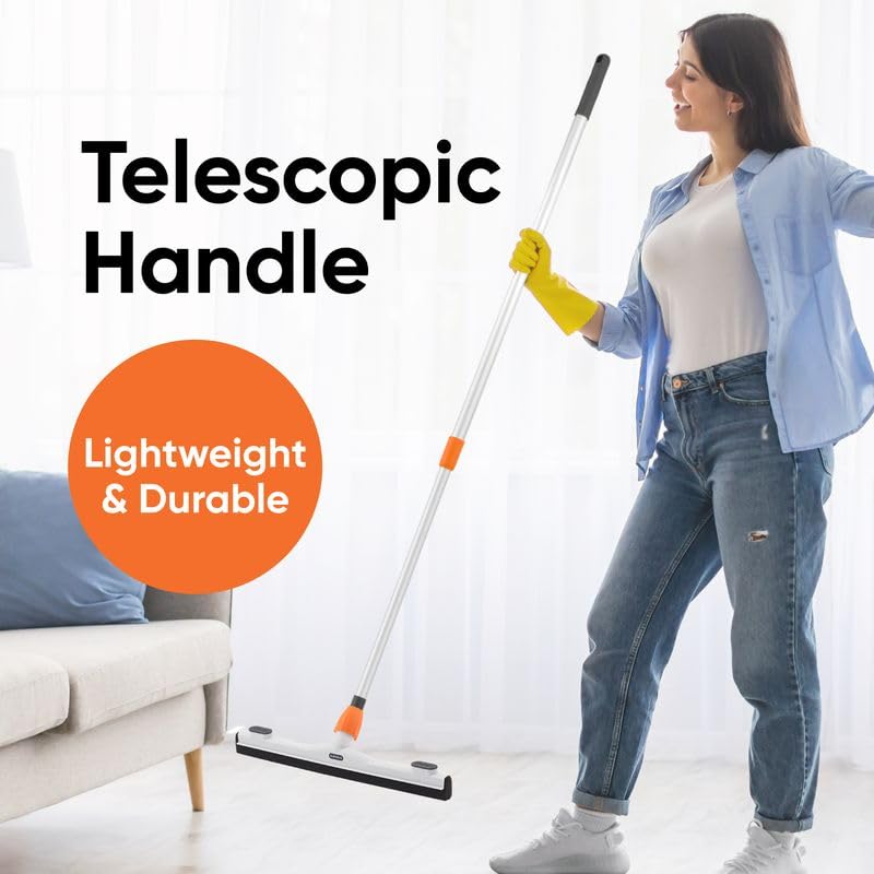 Image of Superio Floor Squeegee for Concrete, Tile, Laminate, Bathroom Floor - 34 inch- 60 inch Telescopic Long Handle - 18 inch Foam Window Squeegee