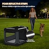Fobyfurny Hundebox Faltbar, 3-Türiger Transportbox Hund, 60 x 42 x 42 cm, Tragbare Hundetasche mit Reflektierenden Streifen und Taschen, Oxford-Gewebe, Die Matte ist Abnehmbar, Grau, FPDT005OG1
