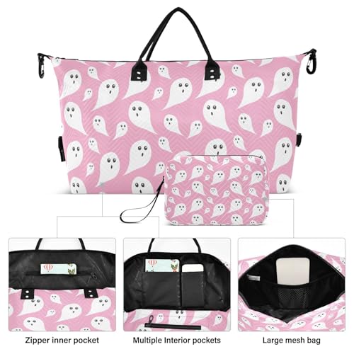 OTVEE Halloween Funny Ghosts on Pink Travel Gym Duffel Bag Quilted Weekender Bags Carry on Overnight Tote Bag for Women Men2
