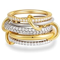 Eaciy Gold Stackable Rings for Women, 18k Gold Plated Cubic Zirconia Rings, Silver Gold Multi Ring Mixed Metals Stackable Ring Set for Women Non Tarnish Size 6