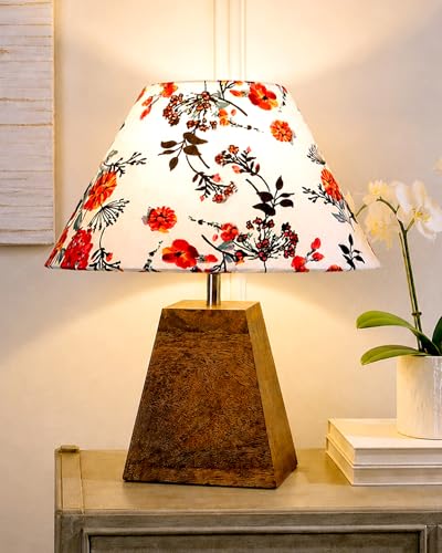 Image of Homesake Wooden Base Pyramid Table Lamp, Lamps for Living Room, Bedside Night Lamp, Lamp for Bedroom Decoration, Modern Home Decorative Light, Desk Lamp,Study Lamp, Home Decor, Marigold Shade
