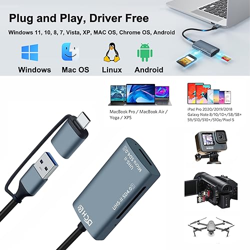 DCHAV UHS-II USB C to SD Card Reader USB 3.0 A OTG Adapter Dual Connector Converter for Micro SD TF SDHC SDXC Microsd Compatible with Computer PC Laptop SD 4.0 Camera Memory Card Android Phone Mac - image 3
