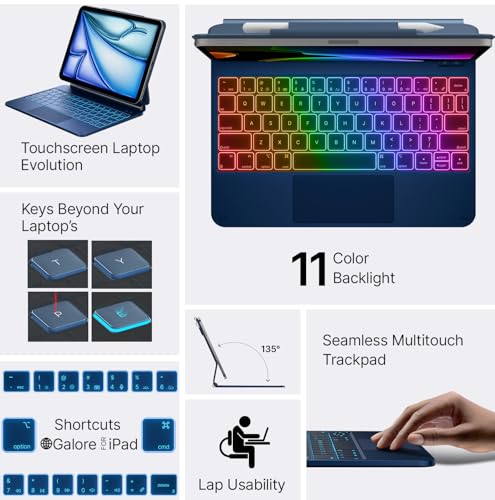 Image of typecase Edge Keyboard Case for iPad Air 11-inch(M4 /M3 /M2, 2026 /2025 /2024), iPad Pro 11 inch (4th /3rd /2nd /1st Gen) & iPad Air 10.9 inch 5 /4th Gen, Multi-Touch Trackpad, 11-Color Backlight, Pacific Blue