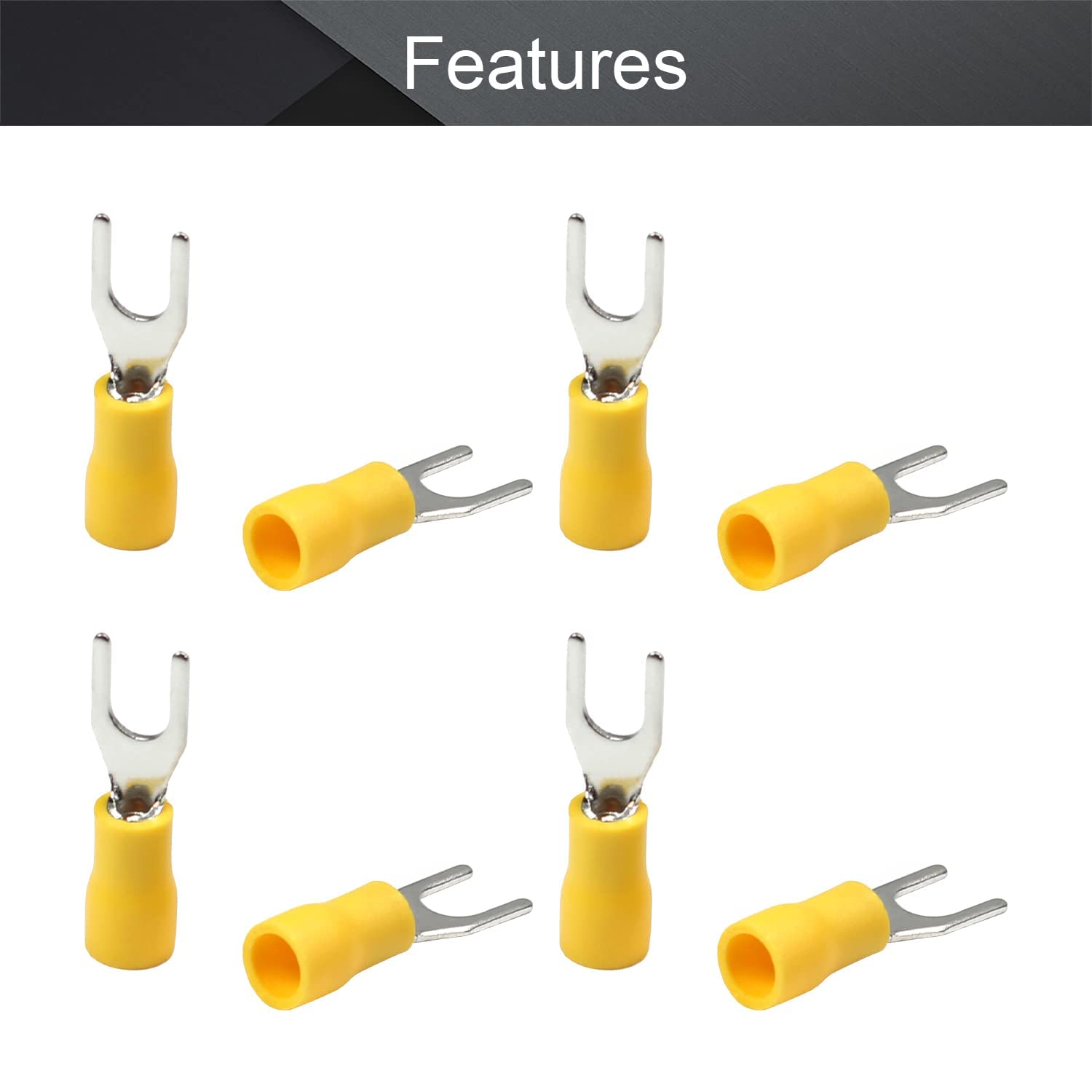 Fielect 1000Pcs 22-16 AWG Insulated Fork Spade Wire Connector #8 Stud Spade Terminal Electrical Crimp Terminal Yellow U-Type Spade Connectors SV1.25-4S