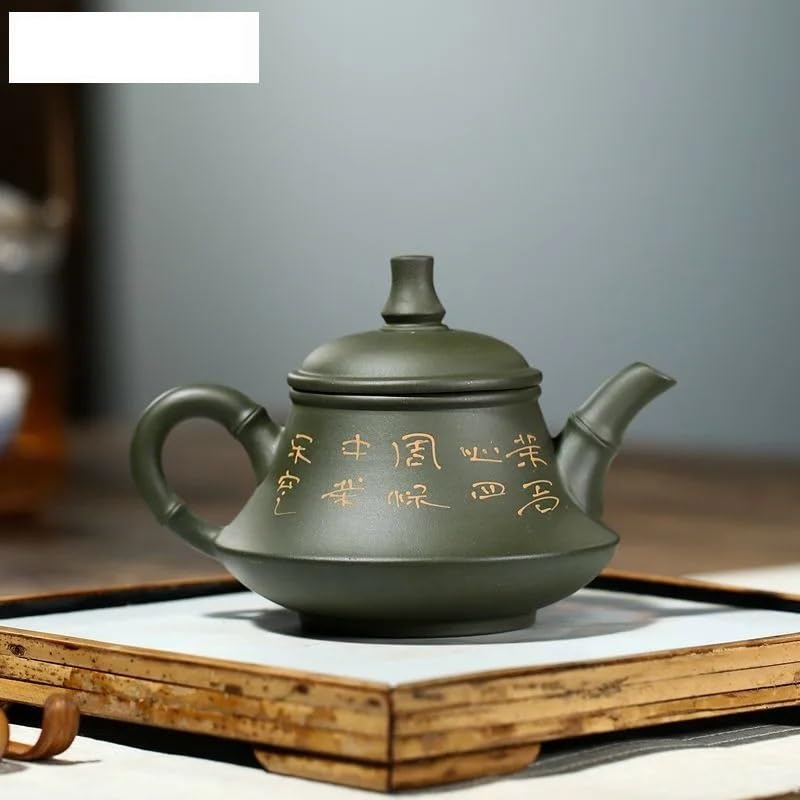 Bouilloire Chinoise 240 ML en Argile Violette, fabriquée à la Main, avec Filtre, en Terre Crue Verte. Service à thé Chinois Zisha.