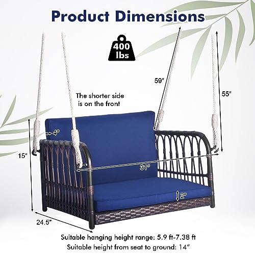 Image of Tangkula Outdoor Hanging Porch Swing with Cushions, Single Person, Navy