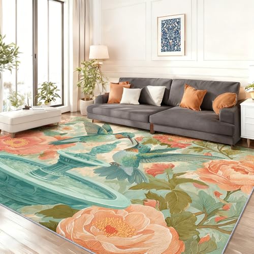 Tapis de chambre lavable machine style campagne vert sauge