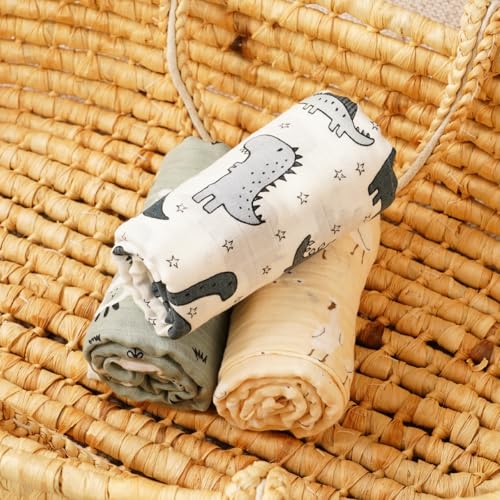 Image of Muslin Swaddle Blankets for Baby Boys and Girls,3 Pack Breathable Soft Receiving Blanket,Large 43.3X 43.3 inches,Newborn Essentials Must Haves(Animal)