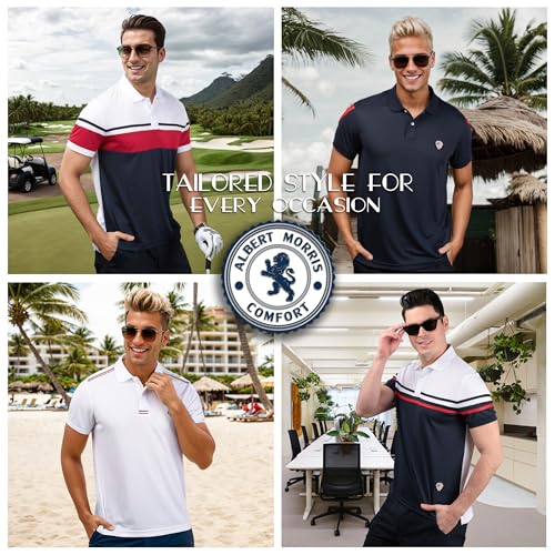 Albert Morris Mens Striped Short Sleeve Polo Shirts 4 Pack2