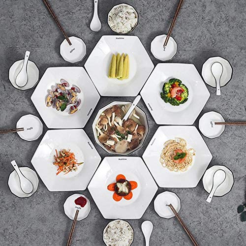 Nordic sześciokątne ceramiczne zestawy obiadowe 56 szt. Talerze sałatkowe spodki miski pałeczki porcelanowa zastawa stołowa kreatywna rodzinna zastawa stołowa na przyjęcie prezent